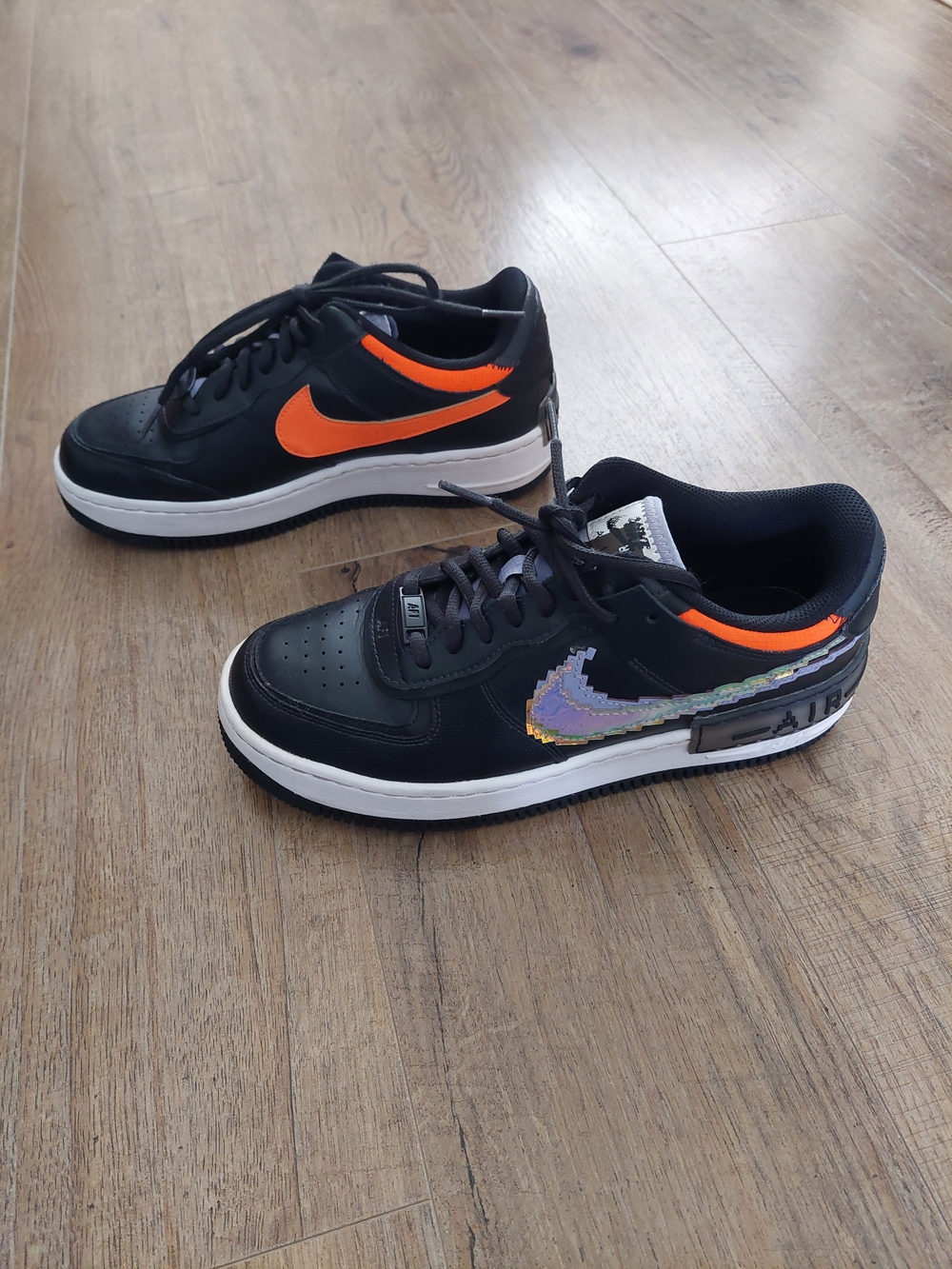 Nike Air Force 1 Shadow Pixel Swoosh Black Orange CV8480-001 Women's Size 9